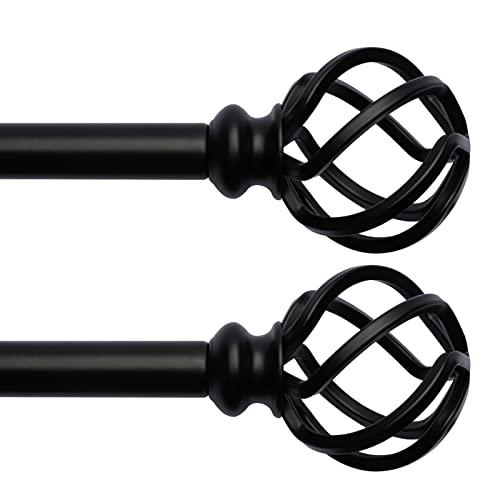 AlinaArt 2 Pack Decorative Window Curtain Rod with Brackets- Hollow Design 3/4'' Inch Pole, 48 to 84 Inch Adjustable Side Curtain Rod , Matte Black