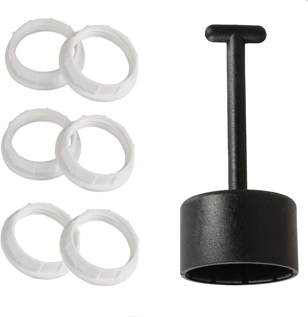 6 White Threaded Socket Rings & 1 Black Socket Ring Tool, for Medium Base E26 Sockets, G0601