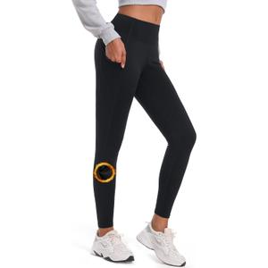 SEVEGO Women Fleece Lined Tall Yoga Leggings Thermal Warm Winter High Waisted Workouts Pants with Pockets, 34", Black, Small