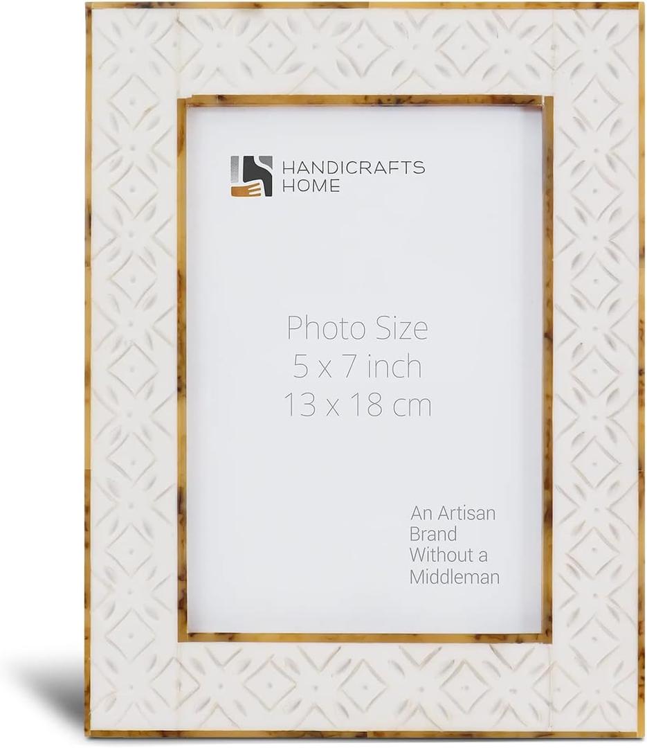 Handicrafts Home White 5x7 Picture Frame for Christmas Decor and Holiday Photo Frame for Modern Minimalist Home Decor, Wedding Gift, Vintage Bone inlay Frames for Aesthetic & Living Room Picture Frame