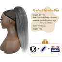 Long Gray Yaki Straight Drawstring Ponytail for Black Women 20inch Slight Kinky Straight Hair Pony Tail Hairpieces Synthetic Ponytail Extension(T1B/Gray)
