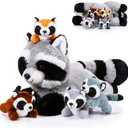 Harrycle 5 Pcs Raccoon Stuffed Animal Set Adorable Mommy Raccoon Plush with 4 Cute Babies in Tummy Soft Cuddly Plushie for Birthday Woodland Party Decor(Lovely Style)