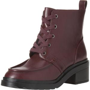 Amazon Essentials Women's Lace Up Moc Toe Combat Boot with Chunky Heel (10, Black Oxblood)