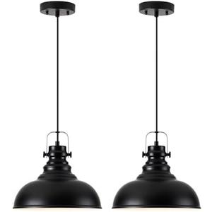 Haolaike Industrial Pendant Light Fixture, Farmhouse Decor Adjustable Metal Hanging Lamp, Vintage Pendant Lighting for Kitchen Restaurant Dining Room Cafe, E26 Base Black (Black, 2 Pack)