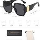AMOMOMA Vintage Oversized Square Sunglasses for Women,Fashion Big Sun Glasses UV400 Protection AM6636 (Black/Grey)