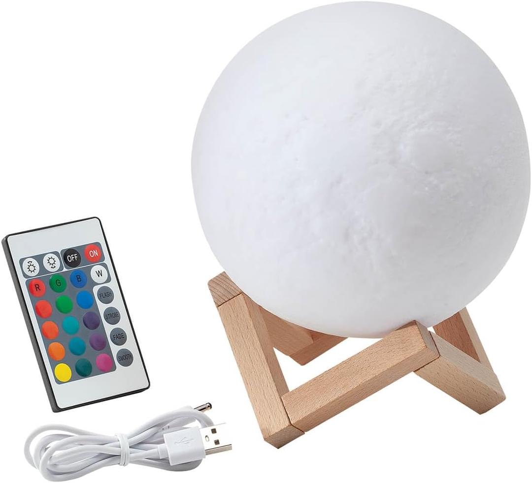 3D Color-Changing Moon Lamp - 16 Different Colors - Remote Control - Realistic Moon Surface - Rechargeable - Great Space Lover Gift - Includes USB Charging Cable - 6.5" Diameter - 100% PS
