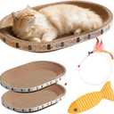 Spindro 2 Pack Extra Large Cat Scratcher Cardboard, Oval Scratcher Bed Cat Scratch Bowl, Scratching Lounge Couch Round Shaped Nest for Indoor Cats Furniture Protector