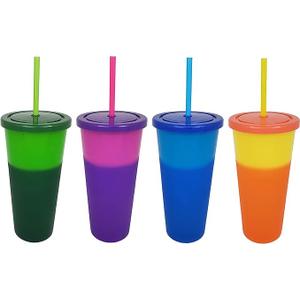 Color Changing Cup and Straw Set 4 Cups 4 Lids Color Changing Cup and Straw Set 4 Cups 4 Lids