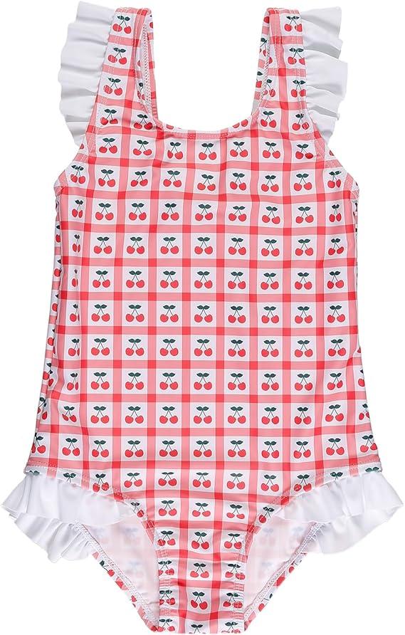 LIZENS One Piece Swimsuit for Girls Swimwear with Ruffled Children Bathing Suit,7-8 Y