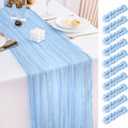 10 Pack Baby Blue Table Runner 21x120 Inch Light Blue Cheesecloth Table Runner 10FT Boho Gauze Table Runners Long Cheese Cloth Table Runner Semi Sheer Runners for Wedding Bridal Baby Shower Party