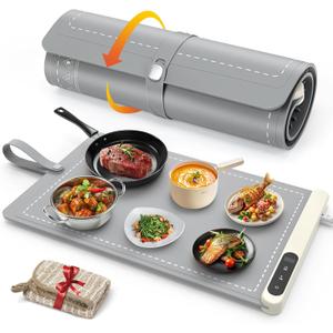 FYY Food Warming Mat - Electric Warming Tray with 6 Temperature Settings and 6 Hours Timer, Full Surface Graphene Heating Food Warmer, Premium Rollable Heating Tray for Gatherings, Parties, Grey (X Large Size: 24"x15", Gray)