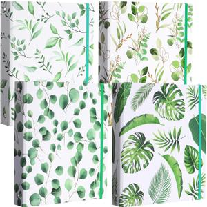 Colarr 4 Pcs Mini 3 Ring Binders for 5.5'' x 8.5'' Paper, Economy Small 1 Inch Round Ring Cute Eucalyptus Leaves Binders Decorative Hardcover with Elastic Cord for School Office Supplies and Home Use