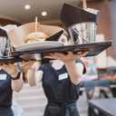 PATIKIL Plastic Fast Food Serving Tray, 6 Pcs 12.2" x 8.9" Reusable Rectangular Cafeteria Serving Platter for Party Kitchen Restaurant, Dark Blue