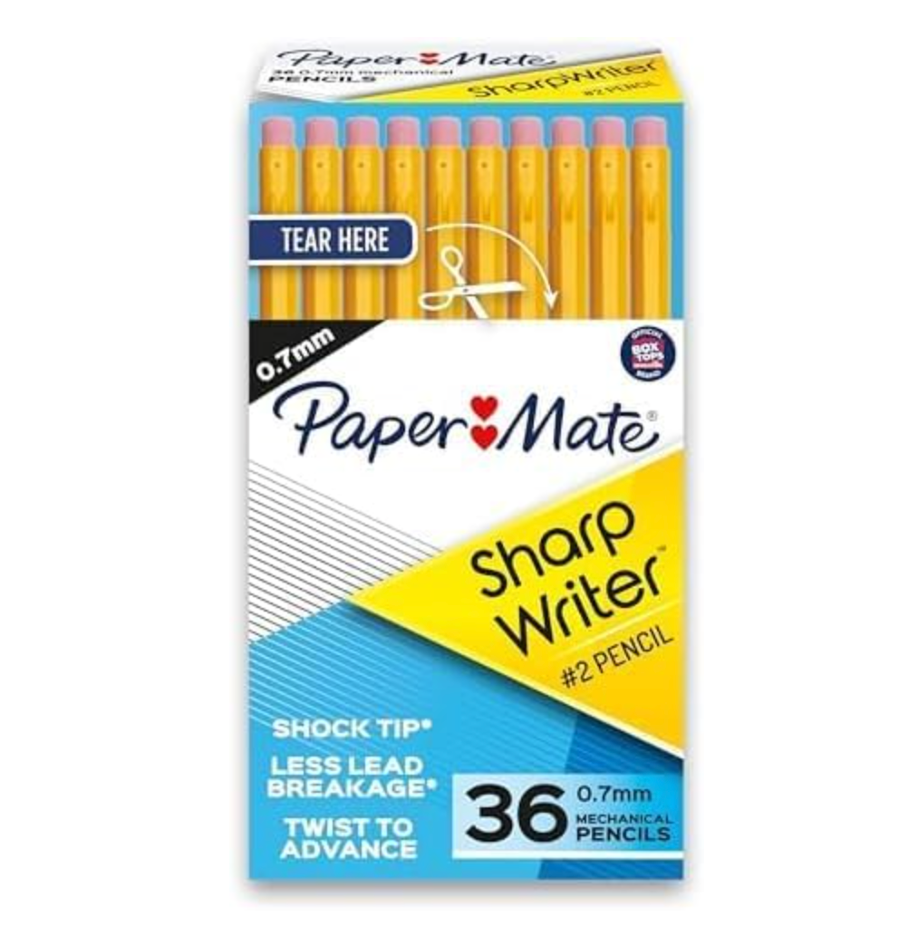 Paper Mate SharpWriter Mechanical Pencils | 0.7 mm #2 Pencil | Pencils for School Supplies, Yellow, 36 Count