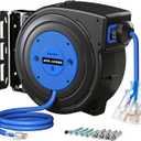 SURAIELEC 12 Gauge Retractable Extension Cord Reel, 45 FT 12 AWG/3C SJTOW Heavy Duty Power Cord, 3 Outlets Triple Tap, 15 AMP Circuit Breaker, Ceiling/Wall Mount, ETL Listed