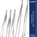 5 Pcs Kitchen Fine Tweezers Tongs, Stainless Steel Food Tongs Set, Professional Kitchen Long Tongs for Cooking,Repairing,Sea food,BBQ,Multi-use(12"and 6.3") (Silver)