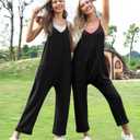 TARSE Women's Sleeveless Jumpsuits V Neck Harem Overalls Causal Adjustable Straps Stretchy Comfy Romper with Pockets 2025 (Black, L)