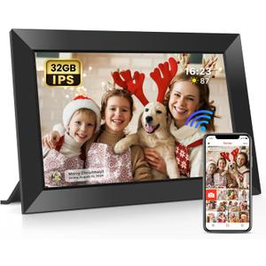 Frameo 10.1 Inch WiFi Digital Picture Frame with 32GB Memory, 1280 x 800 IPS Touch Screen Smart Electronic Photo Frame, Wall Mountable, Auto-Rotate