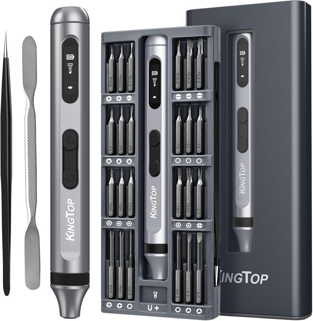 KINGTOP Precision Screwdriver Set, 52in1 S2 Steel Magnetic Bits, AntiSlip Handle, PopUp Aluminum Case  Mini Electric Screwdriver Kit for Electronics Repair, Phones, Laptops & Gadgets