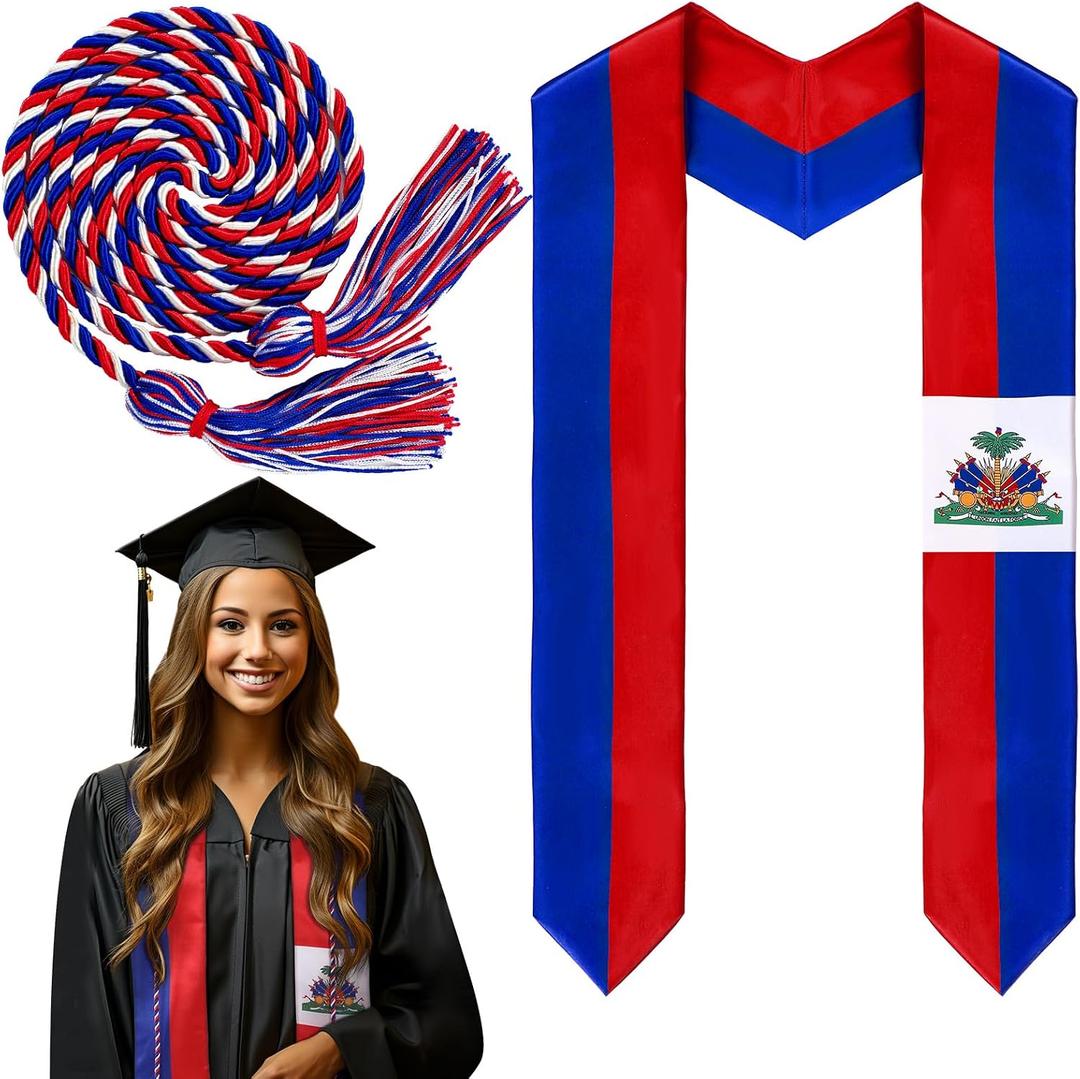 JaGely Country Flag Graduation Stole Sash Honor Cords Class of 2026 First Generation Grad Stole for International Students