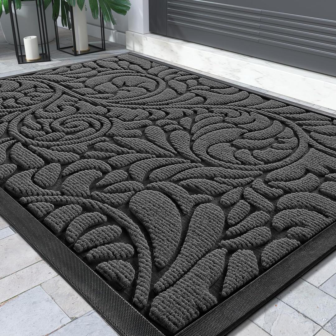 Yimobra Sturdy Door Mat, Heavy Duty Front Welcome Mats for Home Entrance Outdoor Indoor, Doormat for Outside Back Patio Floor Entry Porch Garage Office, Weather Resistant Easy Clean, 29.5 x 17, Grey (Black Gray)