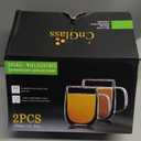 CNGLASS Large Double Wall Glass Coffee Mug 15.2oz, Clear Insulated Glass Espresso Cup with Big Handle, Set of 2