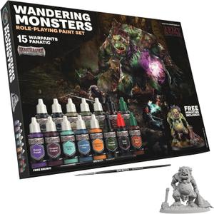 The Army Painter, GameMaster: Wandering Monsters Role-playing Paint Set, 15x18 ml Fanatic Acrylic Paints, incl. Metallics, Wash, Primer, 1 Brush & 1 Free Miniature - For Warhammer & Dnd