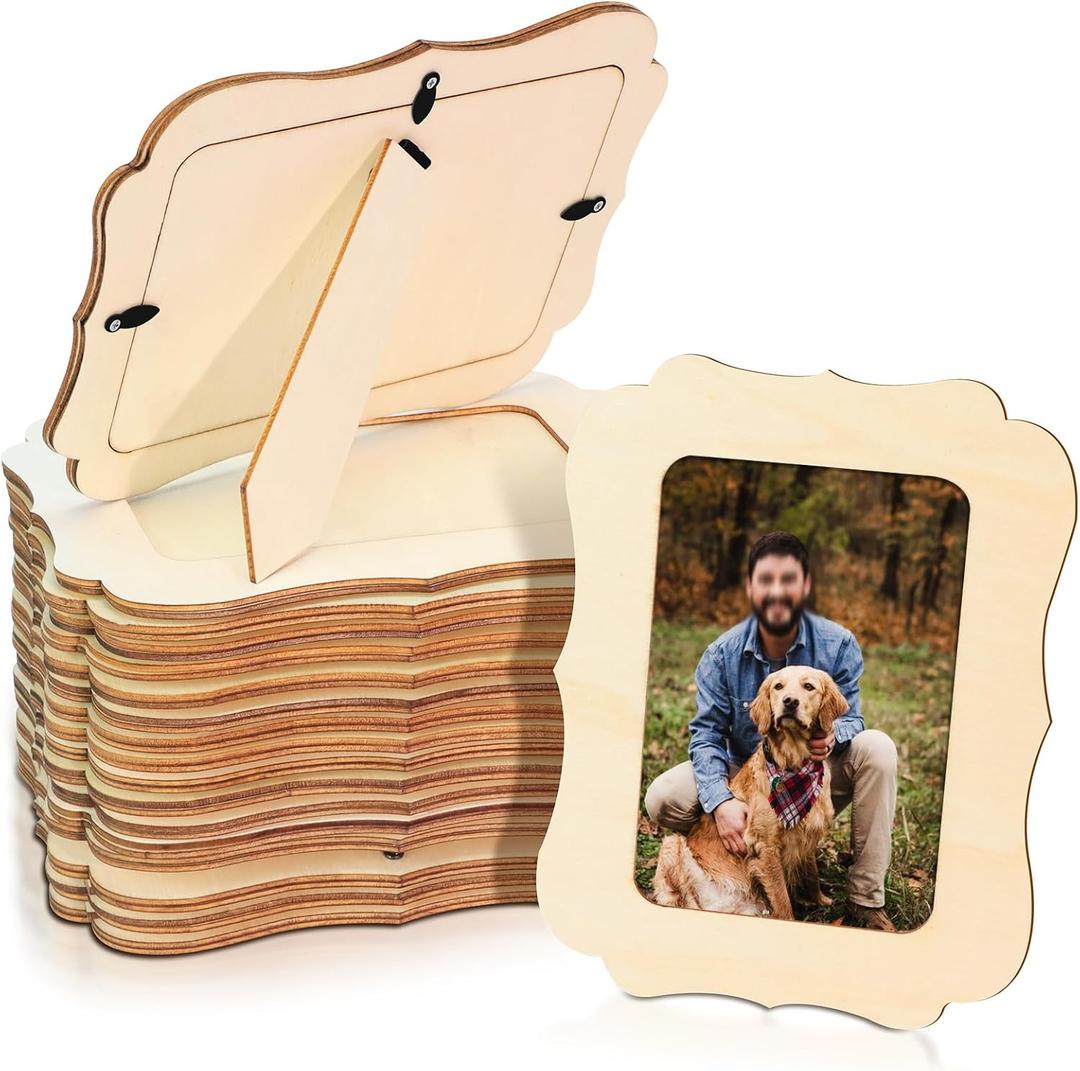 VOKOY 20 Pack Wooden Picture Frames for Crafts, 4" x 6" Photos DIY Wood Frames for Crafting,Unfinished Standing Photo Frames DIY Crafts Wood Decorate for Birthday Party Gifts, Vintage Shape
