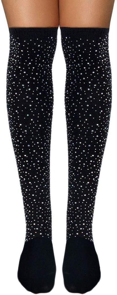 5-9 AROOMVE Women's Sparkle Rhinestone Stocking Sexy Shiny Socks Over Knee High Stocking