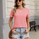 Zeagoo Womens Tshirt Short Sleeve Summer Tops Crewneck Casual Basic Tee Shirts Spring Clothes Trendy Outfit (L)