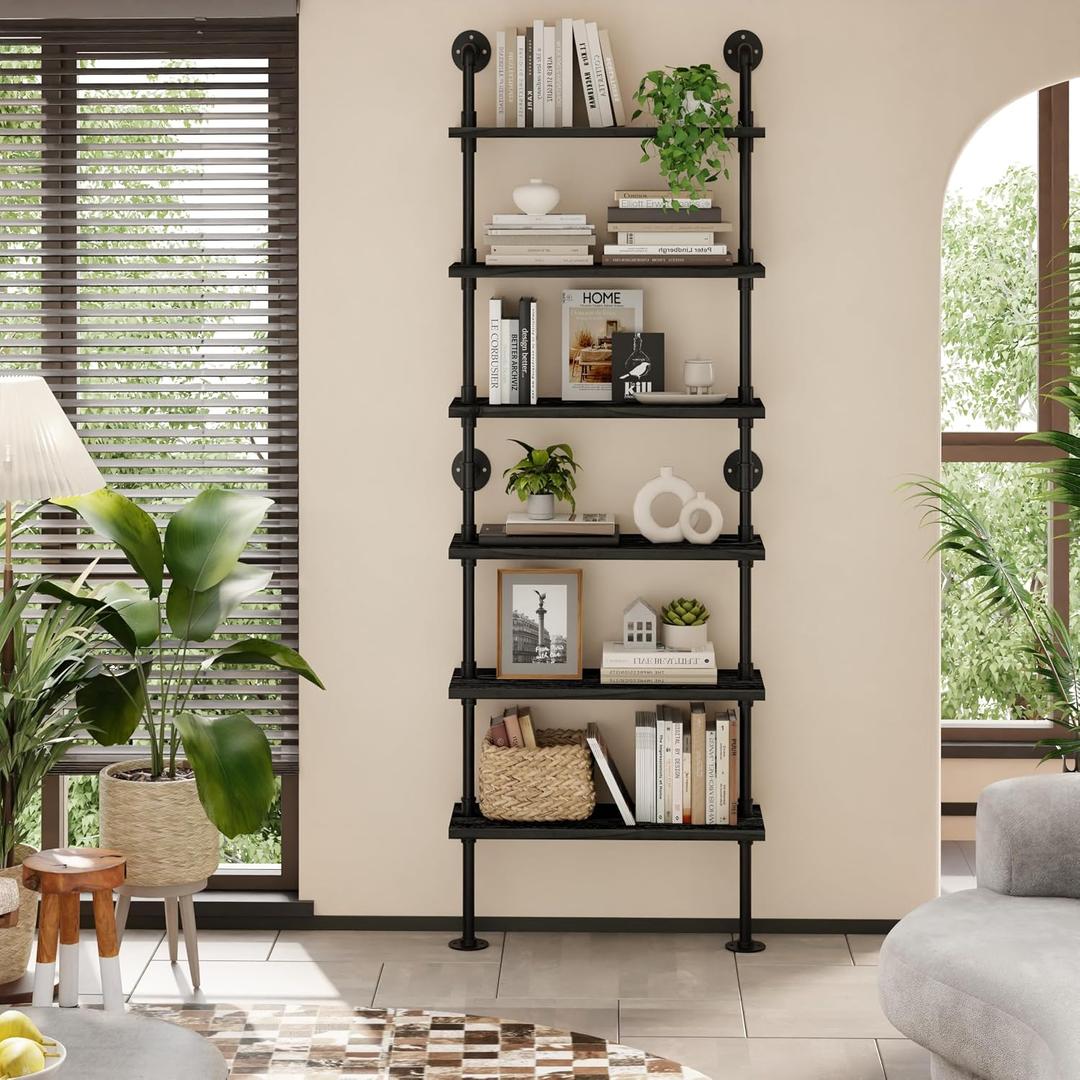 Industrial Pipe Bookshelf, Wall Mounted Shelf, 30 Inch, Black