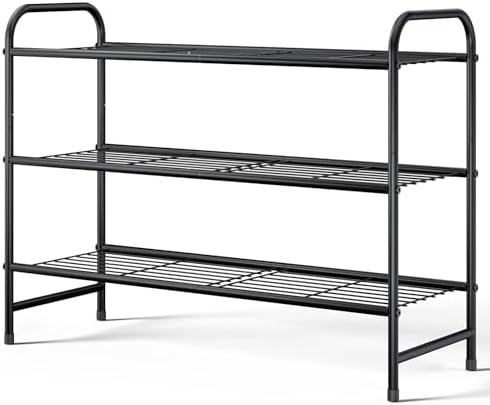 Kitsure Shoe Rack - Stainless Steel Shoe Organizer, Sturdy Shoe Rack for Closet and Front Door Entrance, Free Standing Shoe Shelf, Closet Organizers and Storage, 25.6" Wide - 3 Tier, Black
