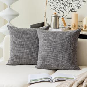 Kevin Textile Star Linen Dark Grey Pillow Covers, Square Farmhouse Pillowcase, 22x22 Inches Decorative Throw Cushion Case for Chair Couch Sofa Bed, 2 Pack
