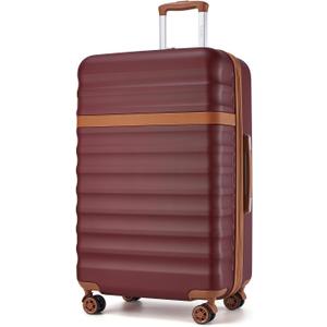 Kono Expandable 28 Inch Large Checked Luggage: ABS+PC Hardside Trolley Travel Case - Hard Shell Suitcase with TSA Lock, Burgundy