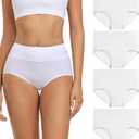 wirarpa Women's Cotton Underwear High Waisted Ladies Panties Full Coverage Briefs 4 Pack (Regular & Plus Size) (Large, White - Set 23)