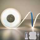 OMIKA COB LED Light Strip, 6.56FT 640LED 4000K Natural White Battery Powered LED Strip Lights with Remote Control Timer Dimmable Flexible Cuttable Tape Light for Cabinet Shelves Desk Bedroom