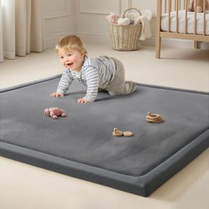 Goyuu Ultra Soft 1.3" Thick Baby Play Mat for Floor, 59x71 Playpen Mat Elasti-Foam Padded Crawling Mat for Babies, Toddlers, Infant, Kids, Non-Slip Backing Safe for Tummy Time, Grey