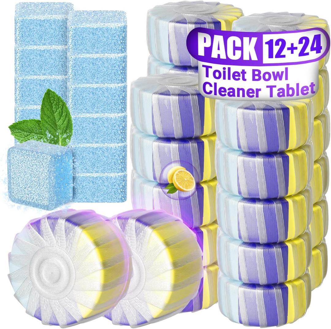 36 Pack Toilet Bowl Cleaners, 24PCS Upgraded Triple Effect Toilet Bowl Tablets with 12PCS Toilet Tank Cleaners Tablets with Bleach, Toilet Bowl Cleaners Drop in Tank, Lasting Fragrance(36 Pack)