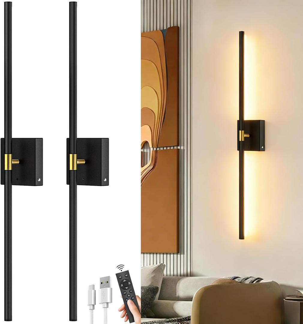 iThird Battery Operated Wall Sconces Set of 2: 10000mAh Rechargeable Wireless Wall Lights, 360 Rotatable Magnetic Wall Lamp, 4CCT Dimmable LED Wall Lighting for Bedroom Living Room Hallway, 31.7in