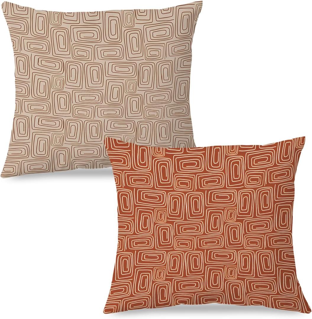 SPBL&L Modern Boho Abstract Fall Pillow Covers, 18x18, Cream Rust, 2 Count, Indoor Decor, Perfect for Bedroom, Living Room, Sofa, Bed, Home, Outdoors, Anniversary, Birthday, Gifting