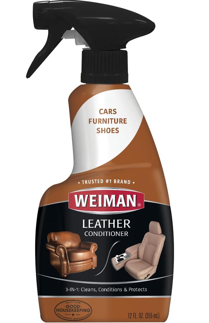 Weiman Leather Cleaner & Conditioner - 12 Fl Oz - Non Toxic Cleans Conditions and Restores Leather Surfaces - UV Protectants Help Prevent Cracking or Fading of Leather Couches Car Seats Shoes Purses