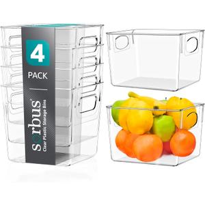 Sorbus Medium Clear Plastic Storage Bins for Shelves, Clothes, with Handle - Clear Storage Bins, Drawer, Shelf, Closet, Pantry, Fridge, Freezer Organizer Bins, Closet Organizers and Storage (4 pack)