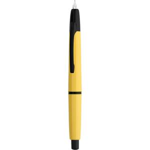 Majohn A2 Press Fountain Pen Extra Fine Nib with Box, Retractable Yellow Resin Ink Pen with Converter Writing Set (Black Clip Version