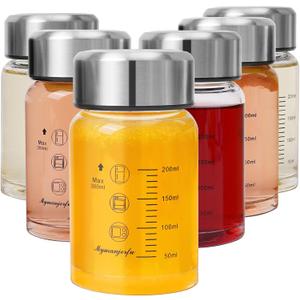 Glass Juice Bottles 6 Pack 10 oz - Wide Mouth Glass Water Bottles with Lids - for Juicing, Smoothies, Milk, Protein, BPA Free, Reusable, Stainless Steel Lids, Leak Proof, Shaker bottle (300 ml)