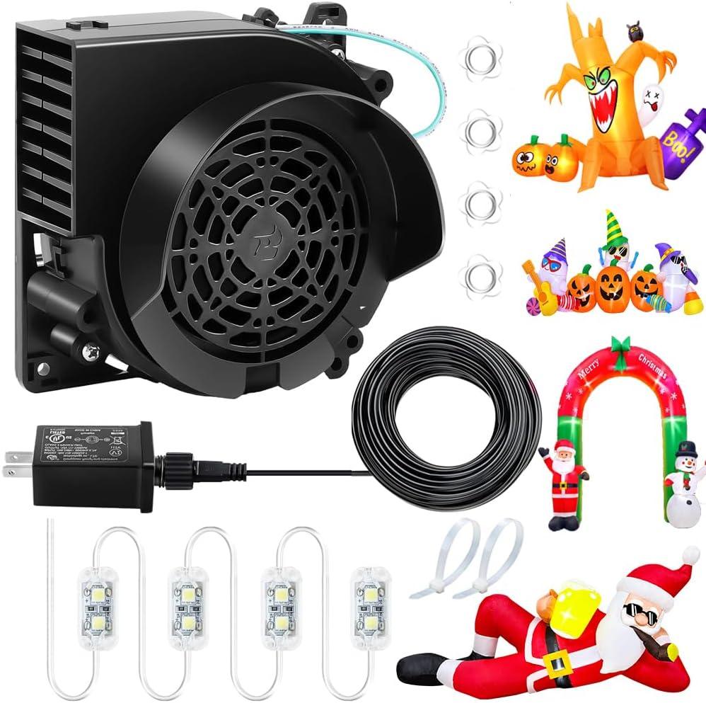 Inflatable Fan Replacement 12V 1.2A, Mini Air Blower Fan with 12V 1.5A Adapter and 3 LED Bulbs for Halloween Christmas Inflatable Outdoor Yard Decorations