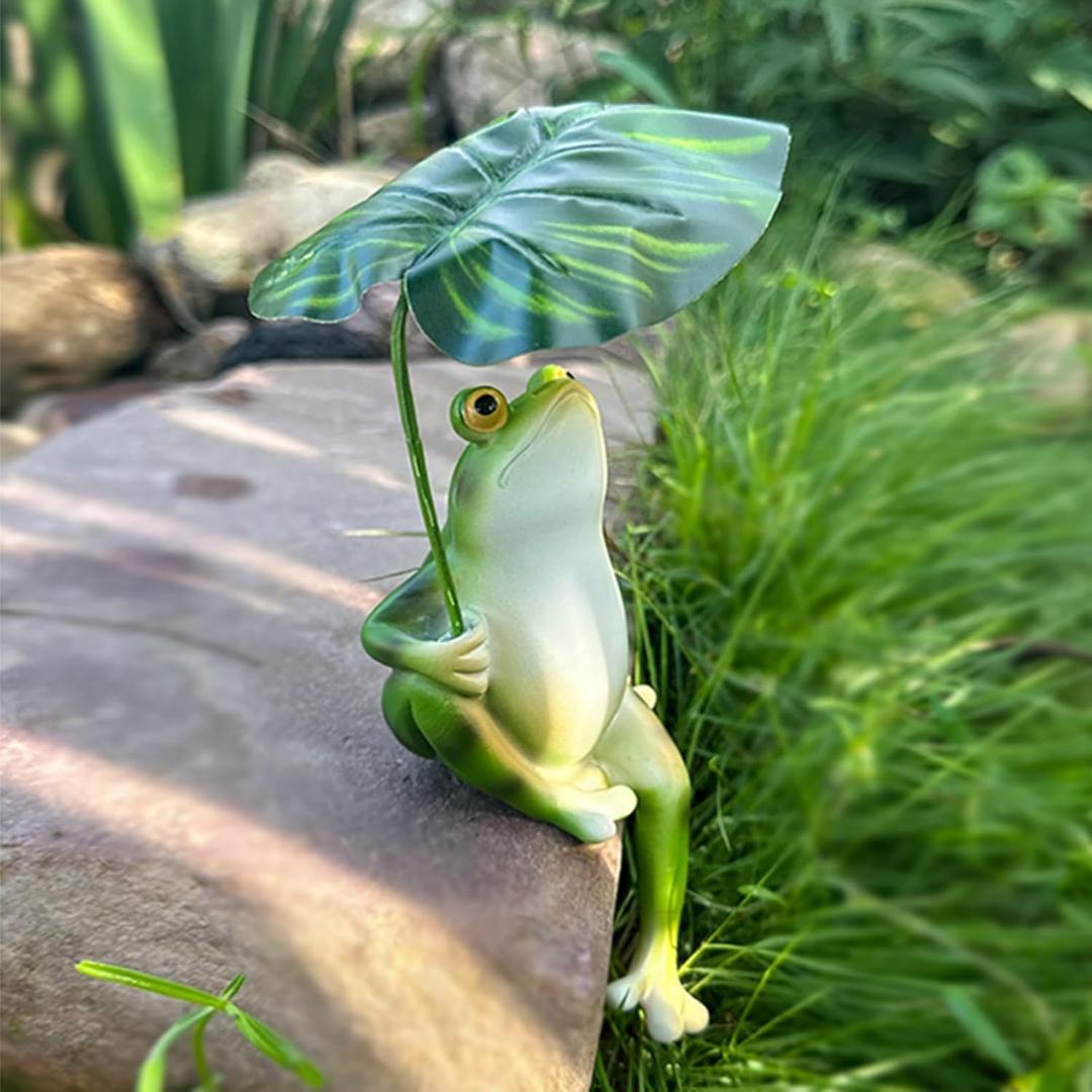 OwMell Frog Statue for Garden, Green Frog Figurine for Outdoor Decor Yard and Garden Decoration Resin Sculpture - Umbrella