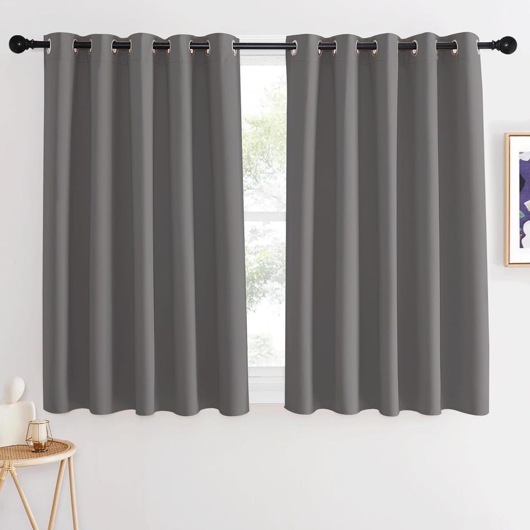 NICETOWN Short Blackout Grey Curtain for Bedroom - Thermal Insulated Solid Grommet Room Darkening Wide Window Treatment Sound Reducing for Kids Room (1 Panel, W66 x L54)
