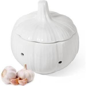 Ceramic Garlic Keeper with Garlic Shape, Garlic Holder for Counter, Ventilation Holes, Smooth Surface, Kitchen Storage Garlic Saver