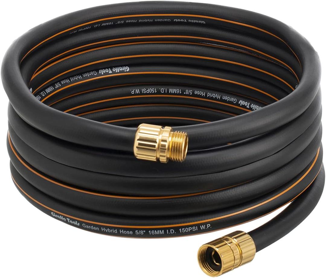Giraffe Hybrid Garden Hose 5/8" x 25ft, Custom Length, NO Kink, Flexible, Leakproof Hose with Male to Female Fittings, 600 Burst PSI (Black and Orange)