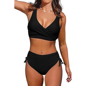 Women's High Waisted Bikini Twist Front Tie Back 2 Piece Swimsuits M